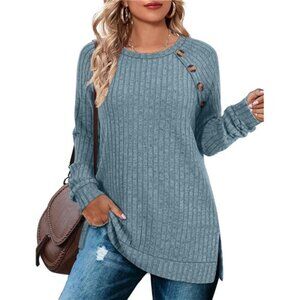 Long Sleeve Shirts for Women Lightweight Button Decor Tunic Tops Side